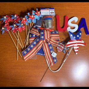 Patriotic decor lot, flags, pinwheels, USA, Stars and Stripes, 4th of July